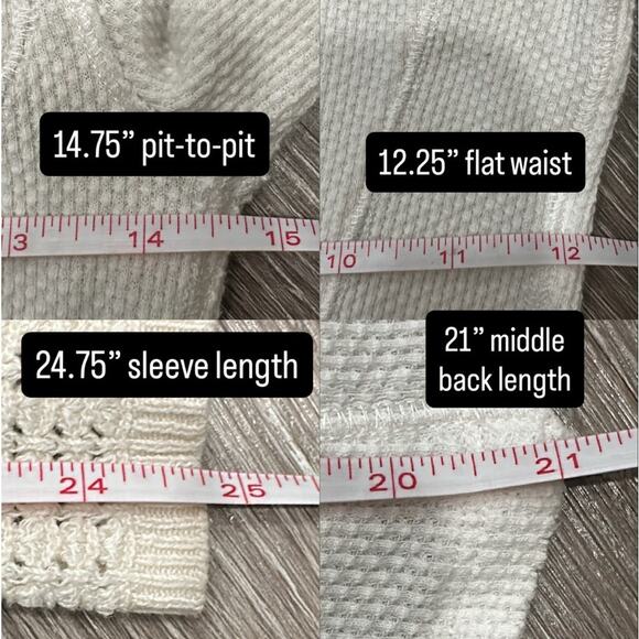 We the Free White Scoop Neck Waffle Knit Thermal Bandana Crochet Cuff Sz XS Boho - Picture 10 of 10